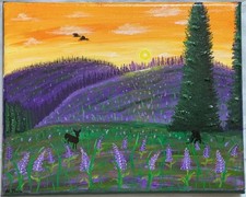 Hand-Painted Canvas Lavender Landscape Texture Art 10”x 8” Acrylic Painting COA picture