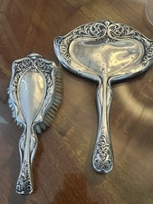 Antique C.1901 Foster & Bailey Sterling Silver Hand Mirror & Hair Brush Set picture