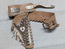 1950s vintage GUN HOLSTER leather belt RHINESTONE cowboy KEYSTONE cap gun toy picture