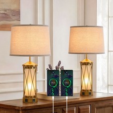 2 Pack Gold Table Lamps, 3 Color Temperature, Dual Lights Nightstand Lamp Set picture