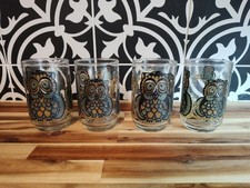 Set of 4 Vintage Libbey Owl Family Stained Glass Look Drinking Glasses Textured picture