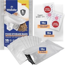 Wallaby 15ct 5-Gallon Mylar Bags w/ 2500cc Oxygen Absorbers Food Storage picture