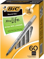 BIC Round Stic Xtra Life Ball Pen, Medium Point (1.0 mm), Black, 60-Count picture