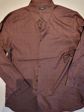Theory Shirt Men's Large Irving Dk Pimento Multi Fade Check Button Up plaid XL picture