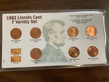1982 Lincoln Cent 7 Coin Variety Set; BU; in Plastic Sleeve on Full Color Card picture