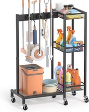 Broom Holder with Cleaning Supplies Organizer, Broom Closet Storage Cabinet picture
