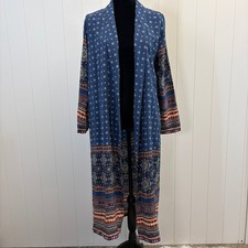 Tigerlily Boho Silk Kimono Duster Women Size 6 Striped Floral Festival Summer picture