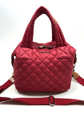 MZ WALLACE Red Small Sutton Deluxe Light Weight Quilted Nylon Crossbody Tote picture