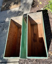 Two Matching Antique Farmhouse Wooden Crates Old Worn Primitive Green Paint. picture