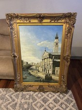 Pair Large Ornate Framed Italian Oil Paintings Venice Rome Signed J Rose Style picture