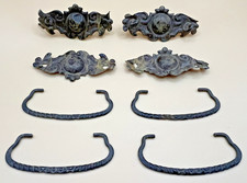 Set of 4 Antique Victorian Stamped Brass Drawer Pulls Bail Handles Ornate picture