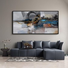 XLSJERST Large Abstract Frame Wall Art - 29x58 inches, Gold and black grey picture