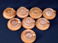 8 VTG 1950s FRANKOMA Pottery 6C 6E Peach Mountain Glaze Cup & Saucer Sets picture