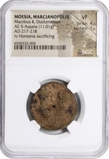 Diadumenian & Macrinus 217-218 AD, Roman Empire AE 5-Assaria Moesia Coin, NGC VF picture