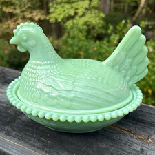 Jadeite Green Glass Hen on Nest Covered Dish picture