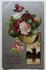 New Year Postcard Antique 1909 Roses  picture