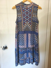 J. Jill Women’s M Blue/Black/White Geometric Crew Neck Sleeveless Shift Dress picture