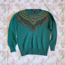 vintage 80s 90s green beaded sweater picture