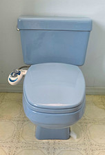 Vintage Blue 4-Piece Set. Elongated Toilet, 2 Sinks And Tub picture