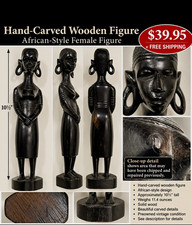Hand Carved African Style Wooden Female Figurine Statue 10.5” Tall picture