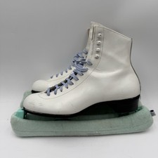 E2 Vtg Riedell Red Wing 216W Leather Ice Skates Women Size 8.5 Blade Guards picture