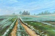 Sophie Dare, Original Art, 11X14 Watercolor Countryside Pathway in a Field picture
