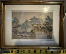 Vintage Chinese Silk Painting - Hand-Painted Ink & Mineral Wash - Framed picture