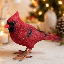 Handmade Red Cardinal Bird Figurine Realistic Painted Woodland Wildlife Decor picture