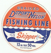 DUPONT NYLON SKIPPER BRAIDED FISHING LINE SPOOL LABEL 12# Test Vintage MCM picture
