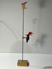 Vintage Wooden Woodpecker on a Pole Pecking Bird Down Toy Birdhouse Base DE06 picture