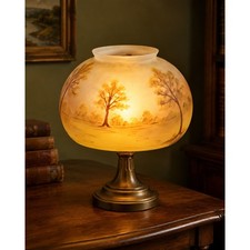 Antique Reverse Painted Glass LampShade Scenic Tree Pairpoint Era 6
