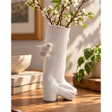 Pier 1 Imports White Ceramic Bird on Tree Branch Vase 11.5
