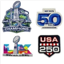Seahawks 50th Anniversary Embroidery iron on Patch 4 PC Super B. picture