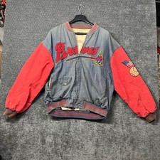 Vintage 90s Mirage MLB Atlanta Braves Bomber Jacket Mens Blue Red Pinstripe - XL picture