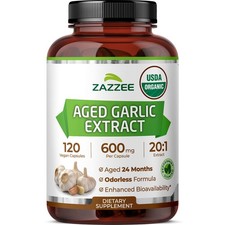 Zazzee USDA Organic Aged Garlic 20:1 Extract, Aged 24 Months, Odorless picture