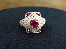 Style 3.45 Ct Red Ruby & Lab Created Diamond Engagement 925 Silver Ring picture