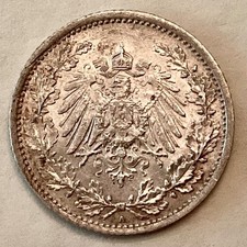 ~ 1908 A  Germany WIlhelm I Silver 1/2 Half Mark - FREE US SHIPPING picture