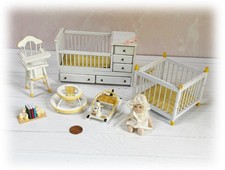 Vtg Dollhouse Miniature Baby Nursery Furniture Concord White Yellow YOU CHOOSE picture