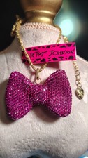 Betsey Johnson Hot Pink Rhinestone Bow Necklace picture