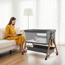 5 in 1 Baby Bassinet Bedside Sleeper, Rocking 6 Adjustable Heights With Wheels picture