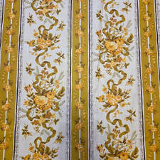 Vintage Floral Ribbon Stripe Fabric Mustard Gold Ivory 3.7 Yards x 45