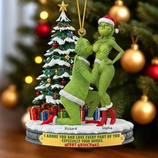 Personalized Grinch Christmas Ornament, Funny Green Monster Couple picture