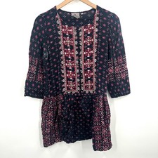 Vanessa Virginia Anthropologie embroidered beaded tunic top boho hippy S picture