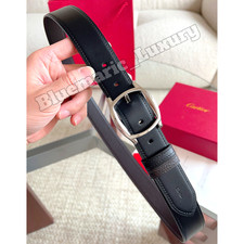 CARTIER Luxury Reversible Leather Belt Black Brown Iconic Silver Buckle Men's picture