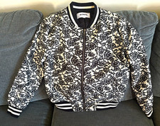 BB Dakota Women's Floral Bomber Jacket Black/White Full Zip Pockets Size S picture
