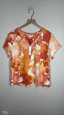 Chico's Women's V-Neck T-Shirt Abstract Floral Print Short Sleeve Shirt picture