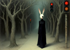 'restrictions apply' e9Art AI ACEO Rabbit Traffic Lights Forest Surrealism ATC picture