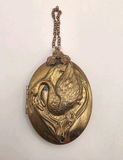 Vintage Rare Large Art Nouveau Style Repousse Floral Layered Brass Loacket  picture