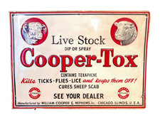 Rare Original 1950s COOPER-TOX Metal Embossed Sign - 28x20 Toxaphene Sheep Dip picture