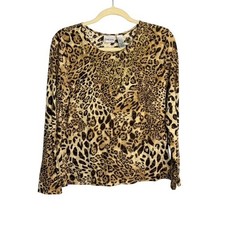 Chico's Women's Brown Leopard Embellished Long Sleeve Top Size Large Chicos 2 picture